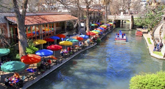 the San Antonio riverwalk and its many colorful sites.
