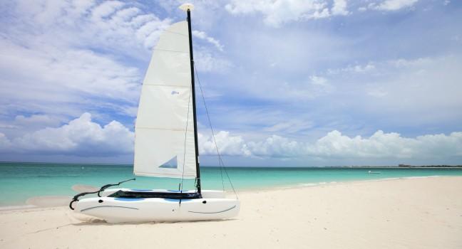 Catamaran on a beautiful Caribbean beach.