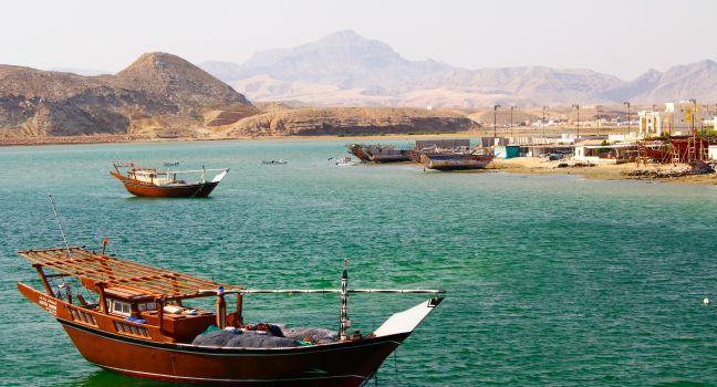 Old wooden ship in the harbor of Sur, Sultanate of Oman.