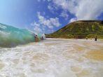 Body boarding waves at Sandy Beach Hawaii.