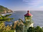 historic heceta lighthouse on oregon coast.