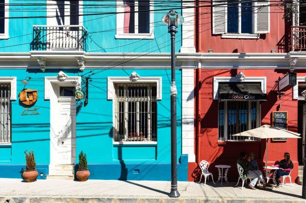 VALPARAISO, CHILE - NOV 9, 2014: Colorful houses of historic part of the Valparaiso, Chile. Valparaiso Historic centre is a UNESCO world heritage site