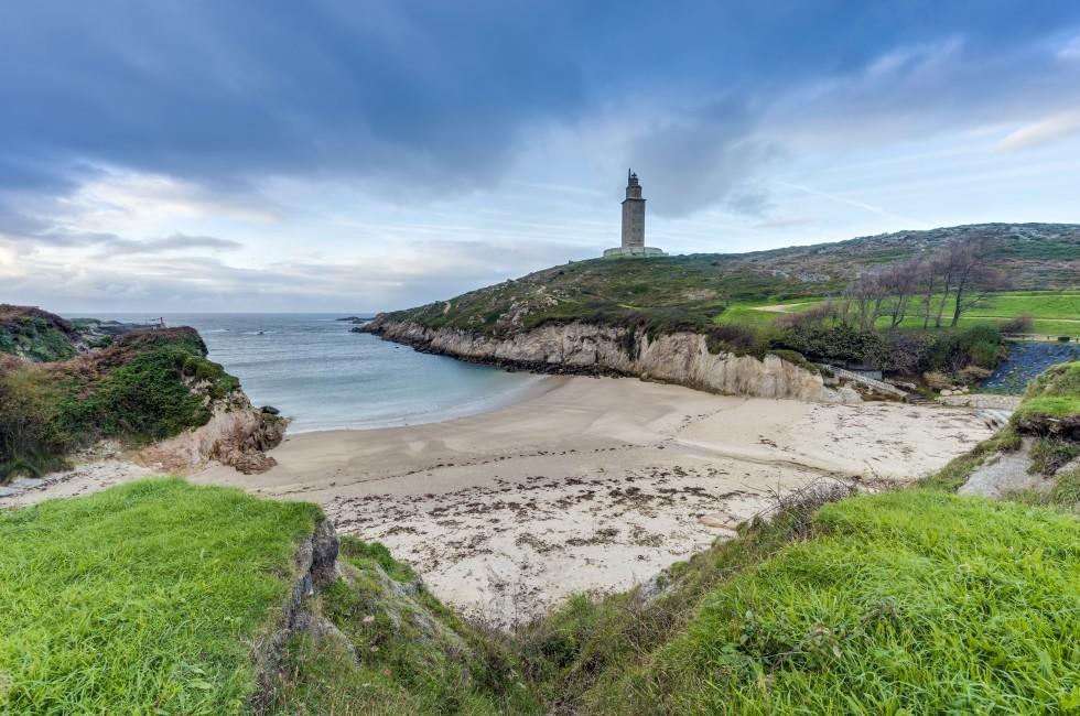 Lapas Beach near the Tower of Hercules in A Coruna, Galicia, Spain.