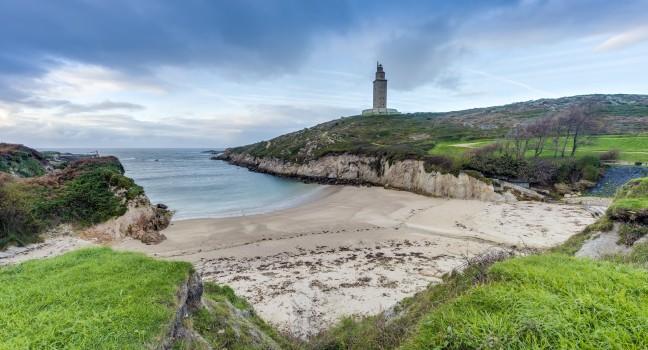 Lapas Beach near the Tower of Hercules in A Coruna, Galicia, Spain.