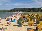 Beach full of chairs on Ruegen island. Village of Binz at the Baltic Sea, Germany.