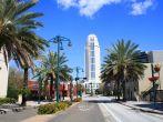A horizontal view of downtown Orlando, Florida, looking north on Magnolia Avenue at the Orange County courthouse 