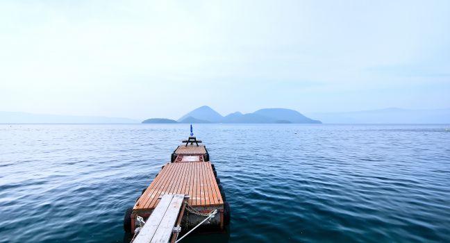 View of pier on the lake in Japan