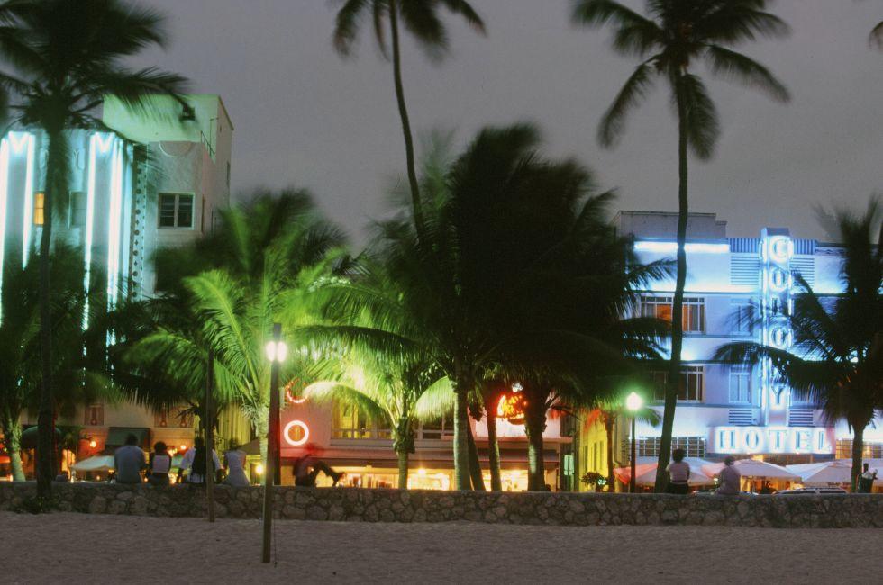 The moist tropical breeze of the south beach night life with Latin rhythms and the glow of neon.