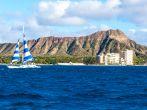Waikiki Beach with Diamond Head Crater in the Background in Honolulu on the Island of Oahu, Hawaii, U.S.A.