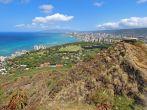 Rim of Diamondhead Crater, Waikiki Beach and all of Honolulu in the distance from the top of the trail.