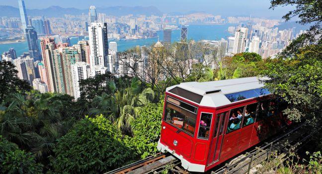 Tourist tram at the Peak, Hong Kong.